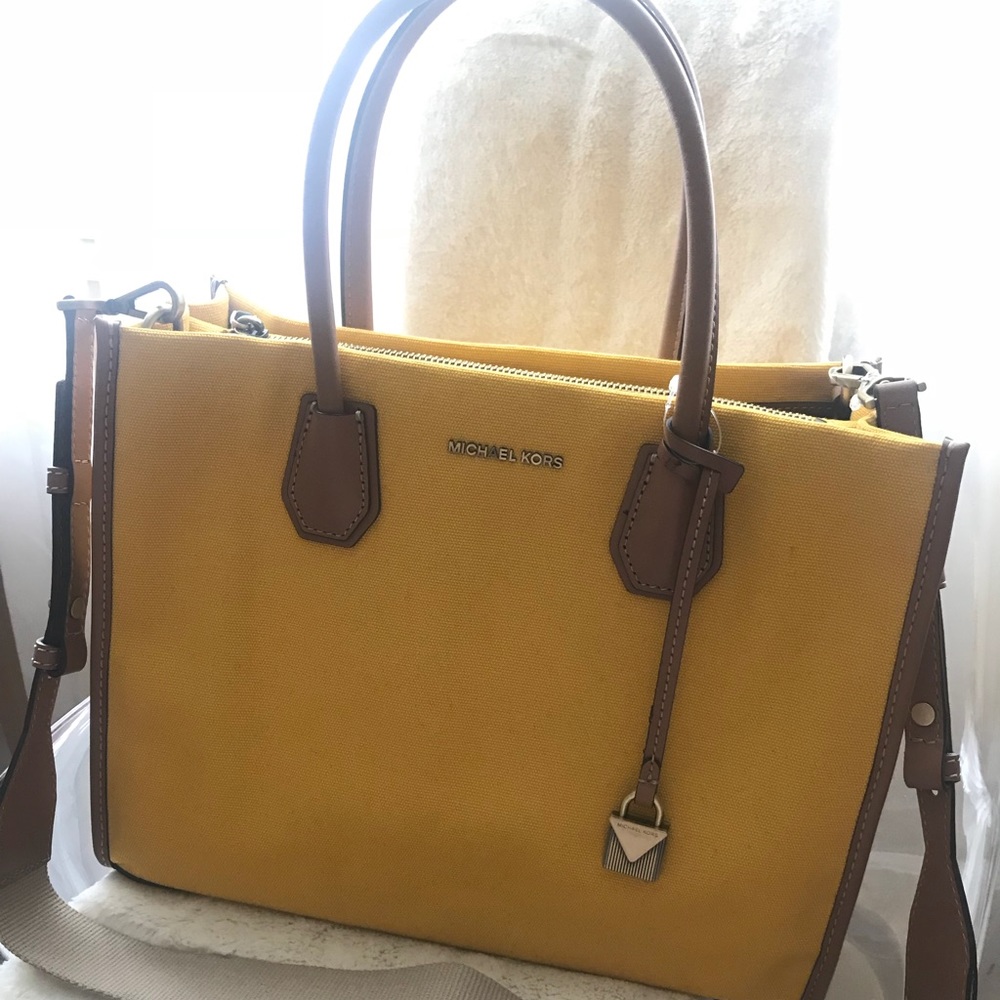 NWT Michael Kors Yellow Canvas Mercer tote